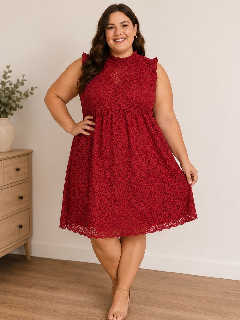 Big Strike USA Sleeveless Red Lace Dress —FAST SHIP